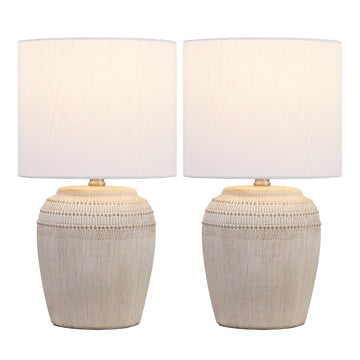 Hugo 16.75" Traditional Rustic Reeded Ceramic Vase LED Table Lamp, Set of 2